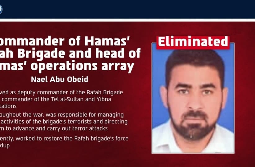 The IDF and ISA killed Hamas’s Rafah Brigade commander, Nayal Abu Obeid, in a strike in the southern Gaza Strip on September 15, 2026.