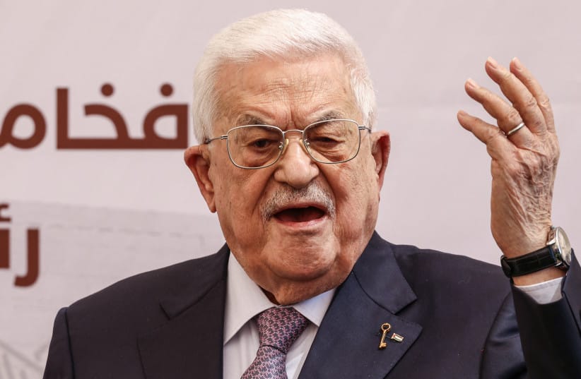 Palestinian President Mahmoud Abbas speaks during the foundation stone ceremony of the Innovation and Excellence Compound in the West Bank city of Ramallah on September 9, 2026; illustrative