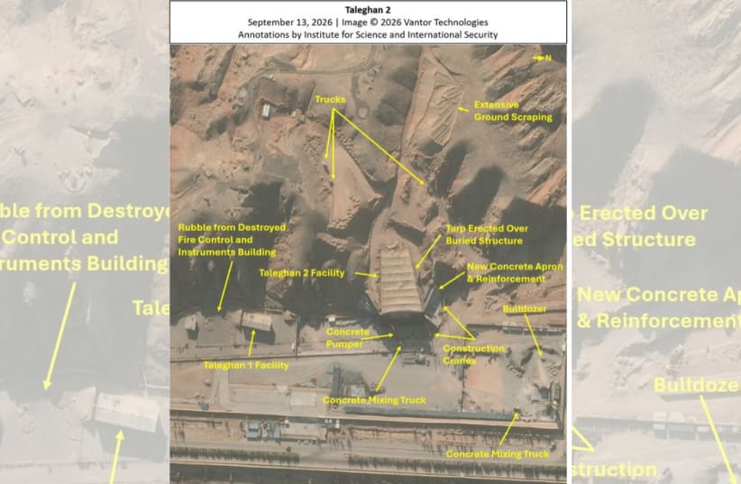 Satellite imagery showing Iran rebuilding the Taleghan 2 nuclear bomb testing facility southeast of Tehran, September 2026.