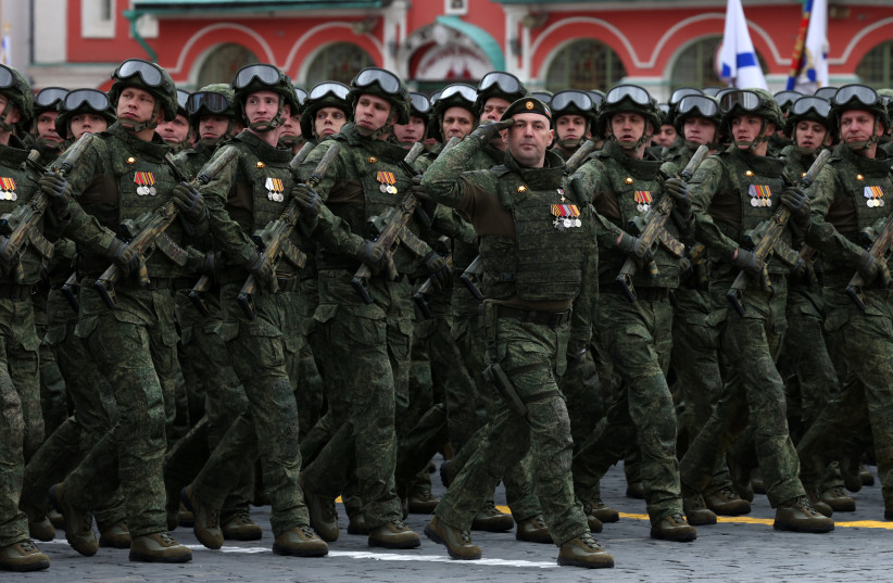 Russian participants of the military invasion of Ukraine march during the Victory Day parade, on May 9, 2026 in Moscow, Russia. Victory Day is commemorated in Russia annually on May 9th with an impressive military parade through Red Square, to mark the end of the Second World War.