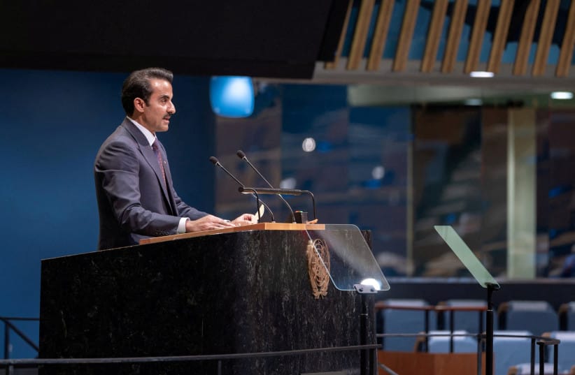 Qatar's Emir Sheikh Tamim bin Hamad Al Thani addresses the 81st United Nations General Assembly at UN headquarters in New York City, US, September 22, 2026.
