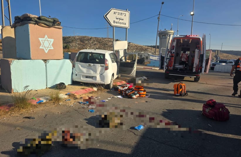 United Hatzalah medical teams at the scene of a terror attack at the Maccabim checkpoint, September 23, 2026.