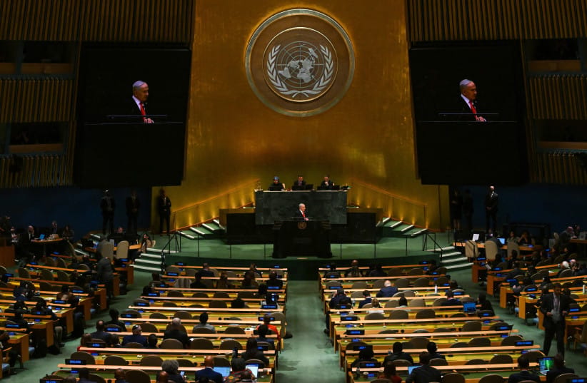 Prime Minister Benjamin Netanyahu speaks during the 81st session of the United Nations General Assembly at UN Headquarters on September 24, 2026 in New York City.