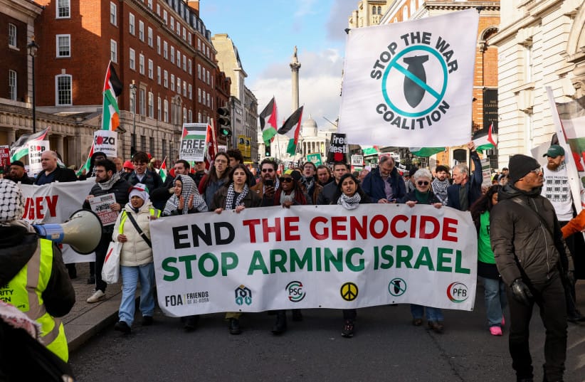 People take part in the National March for Palestine - hands off Gaza, a pro-Palestinian protest calling for the government to ''end the genocide and stop arming Israel'', in London, Britain, January 31, 2026.