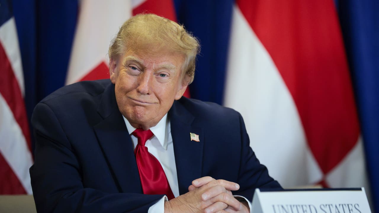 US President Donald Trump looks on during the signing of a security pact between the US, Denmark, and Greenland during the 81st session of the United Nations General Assembly at UN Headquarters on September 22, 2026 in New York City.
