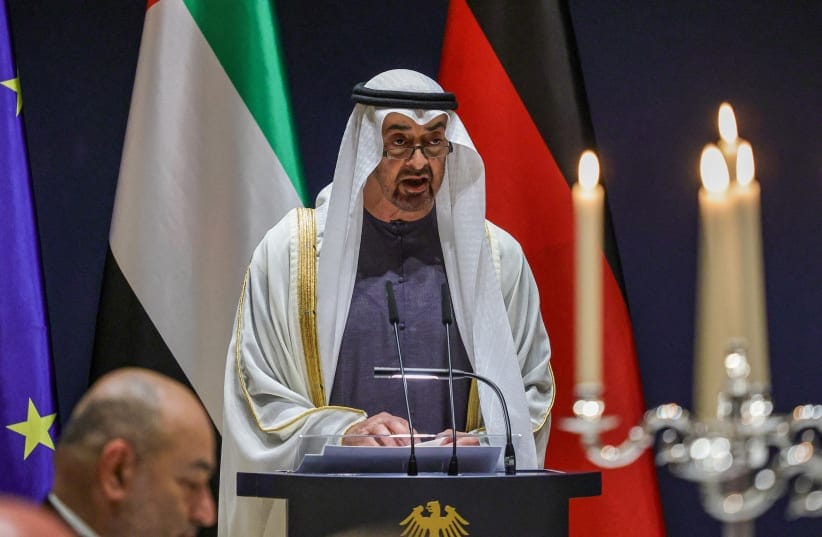 e President of the United Arab Emirates, Sheikh Mohammed bin Zayed Al Nahyan, delivers a speech during a banquet official toast at the official presidential residence, in Berlin, Germany, September 10, 2026.