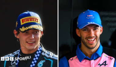 A split image of Mercedes' Kimi Antonelli and Alpine's Pierre Gasly