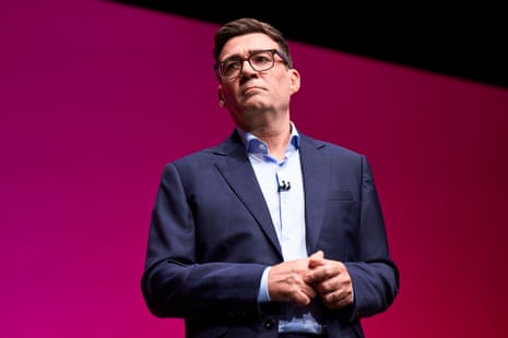 Andy Burnham giving his speech.