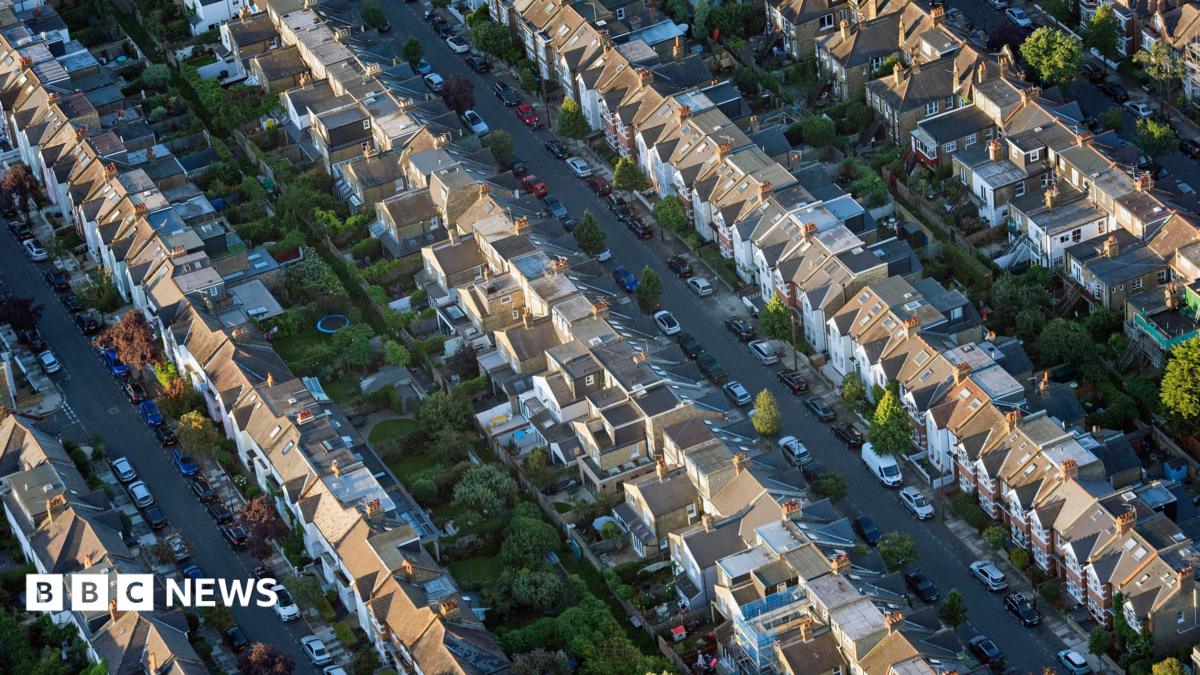 An aerial view of terraced houses in south west London.