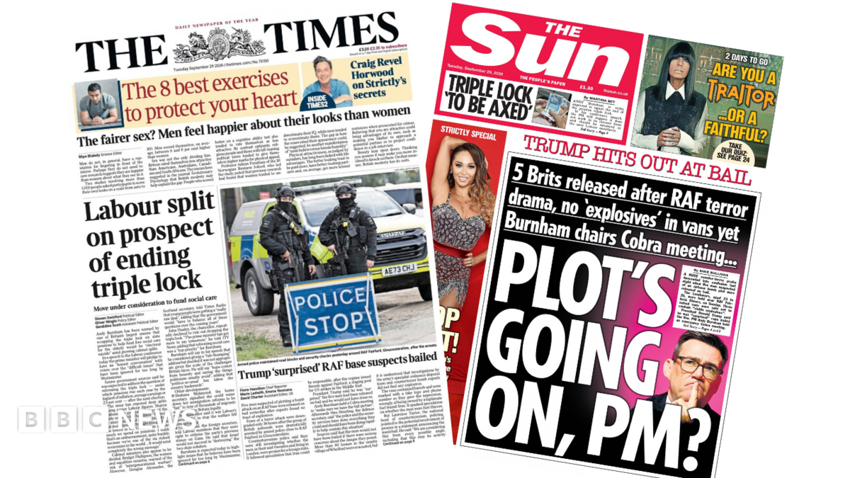 The headline on the front page of the Times reads: “Labour split on prospect of ending triple lock”.