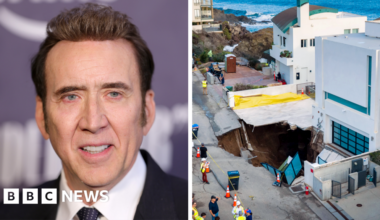Nicolas Cage's driveway collapses as sinkhole opens up at his Malibu home - BBC