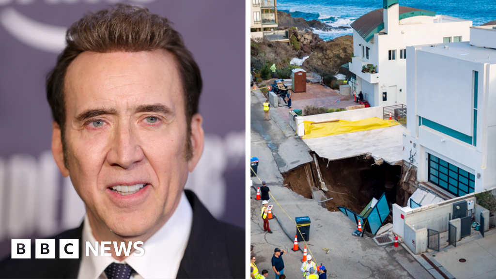Nicolas Cage's driveway collapses as sinkhole opens up at his Malibu home - BBC