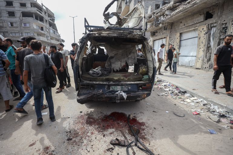 An Israeli strike targeted a vehicle in Tal al-Hawa, in southwest Gaza City