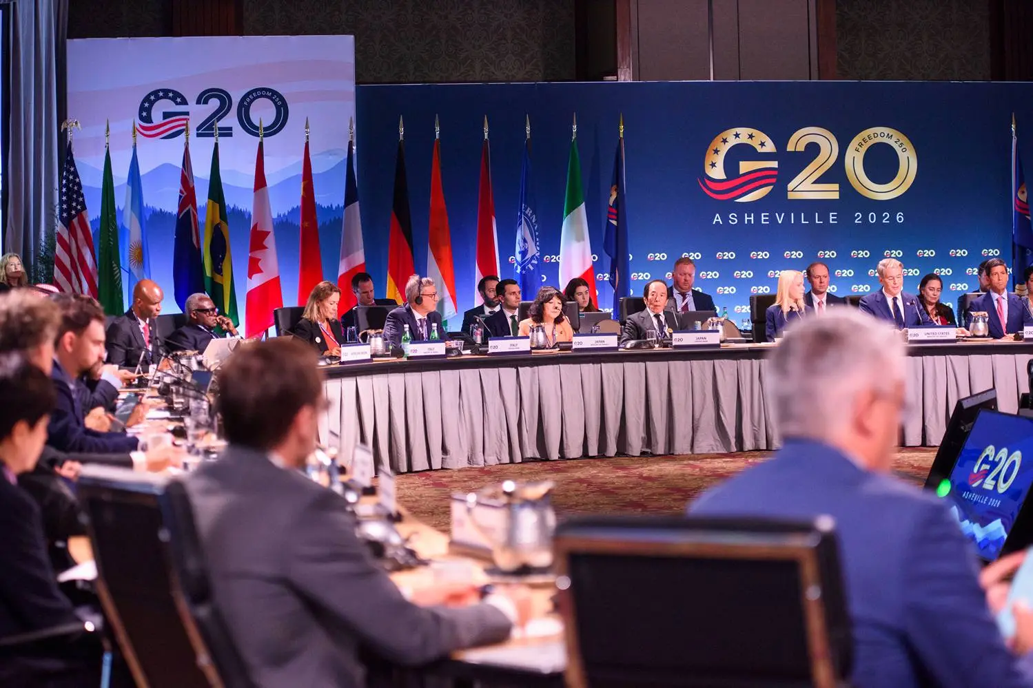World leaders are seen gathering for the G20 in Asheville, North Carolina.