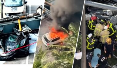 VIDEO: 4 hurt in Brickell rig collapse that trapped workers, left car on fire – NBC 6 South Florida