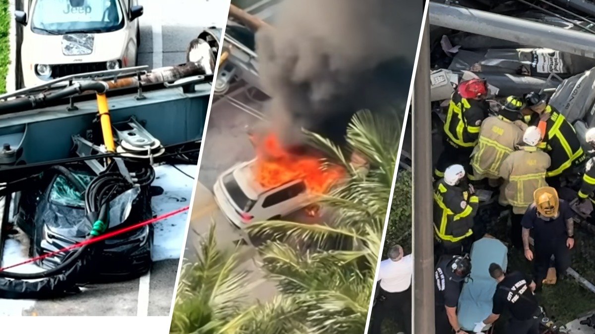 VIDEO: 4 hurt in Brickell rig collapse that trapped workers, left car on fire – NBC 6 South Florida