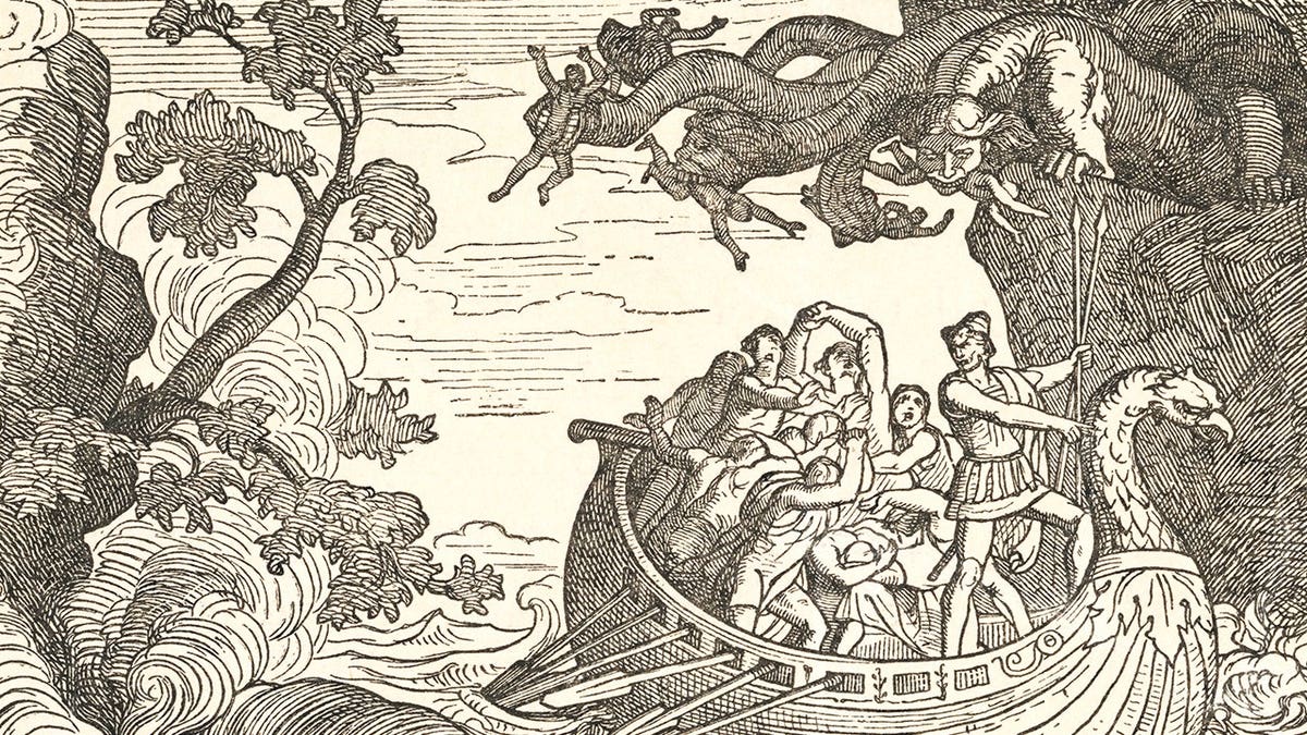 Depiction of Scylla and Charybdis in ancient etching