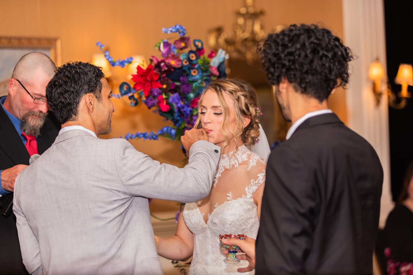 During the ceremony, the couple took part in a honey exchange. “I’m not a religious or traditional person,” Aref says. “So to me, I mean, it didn't matter. But to Ashley, it mattered.”
