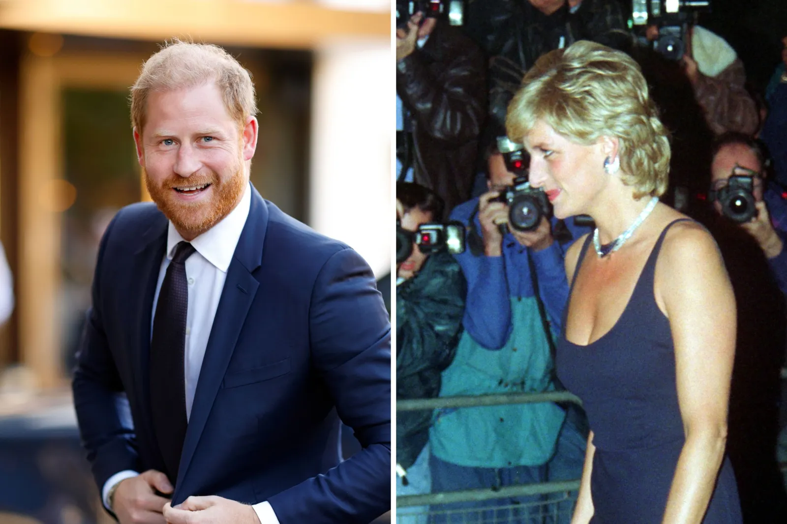 Prince Harry arrives for the WellChild Awards at the Royal Lancaster Hotel, in London, on September 21, 2026. Princess Diana is photographed attending the premiere of "Haunted" in London, on October 26, 1995.