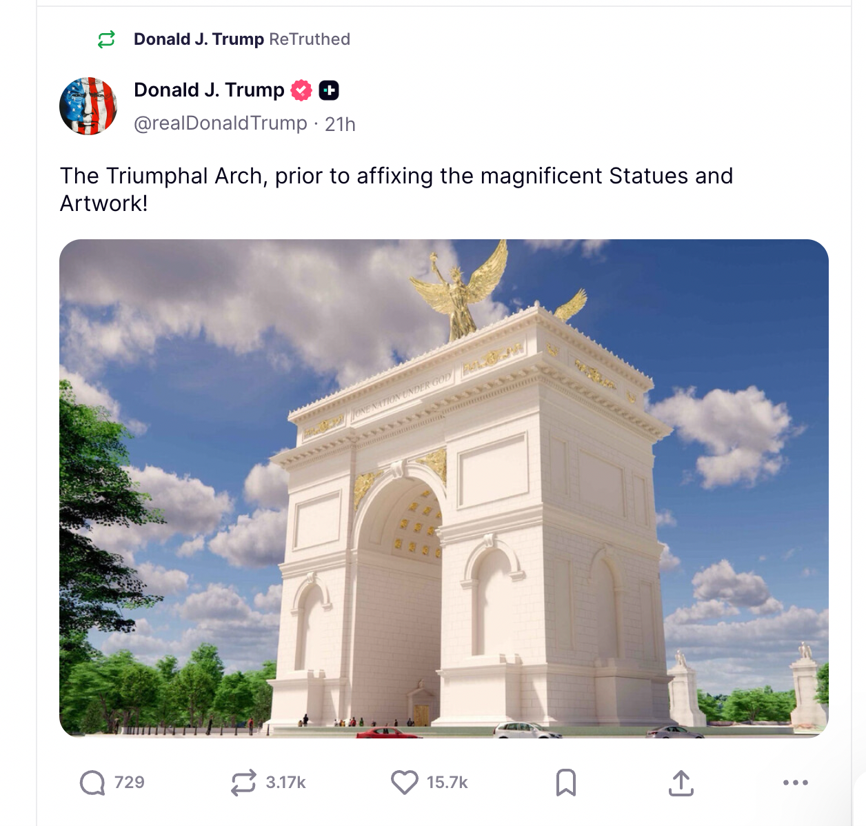 Trump claims the 250-foot-toll monument will also serve as a ‘military complex’