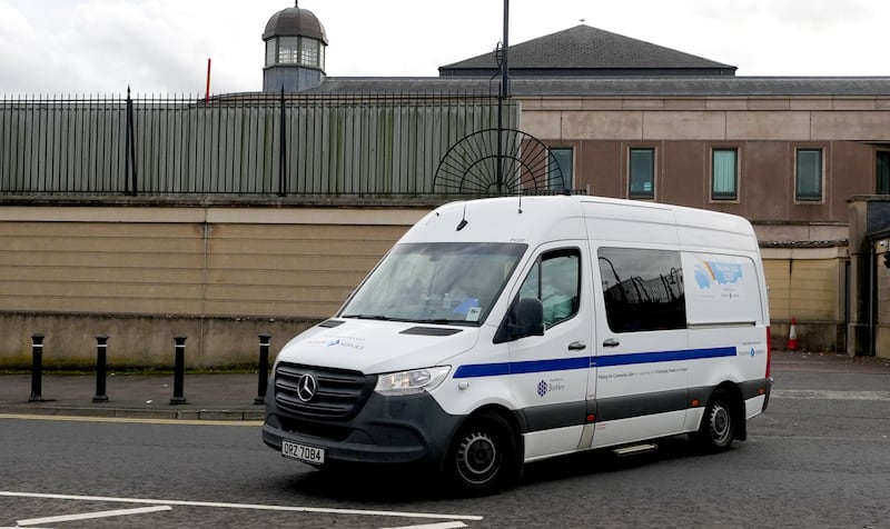 A prison van believed to be carrying former DUP leader Jeffrey Donaldson leaves Newry Crown Court after a pre-sentence hearing on Friday. Photograph: Brian Lawless/PA Wire