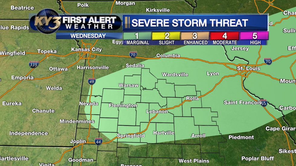With hot temperatures and increasing moisture, a few storms could be severe Wednesday afternoon.