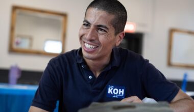 Dan Koh attends a "meet the candidates" event hosted by the Peabody Democratic City Committee in Peabody. (Tom Williams/CQ-Roll Call, Inc via Getty Images)