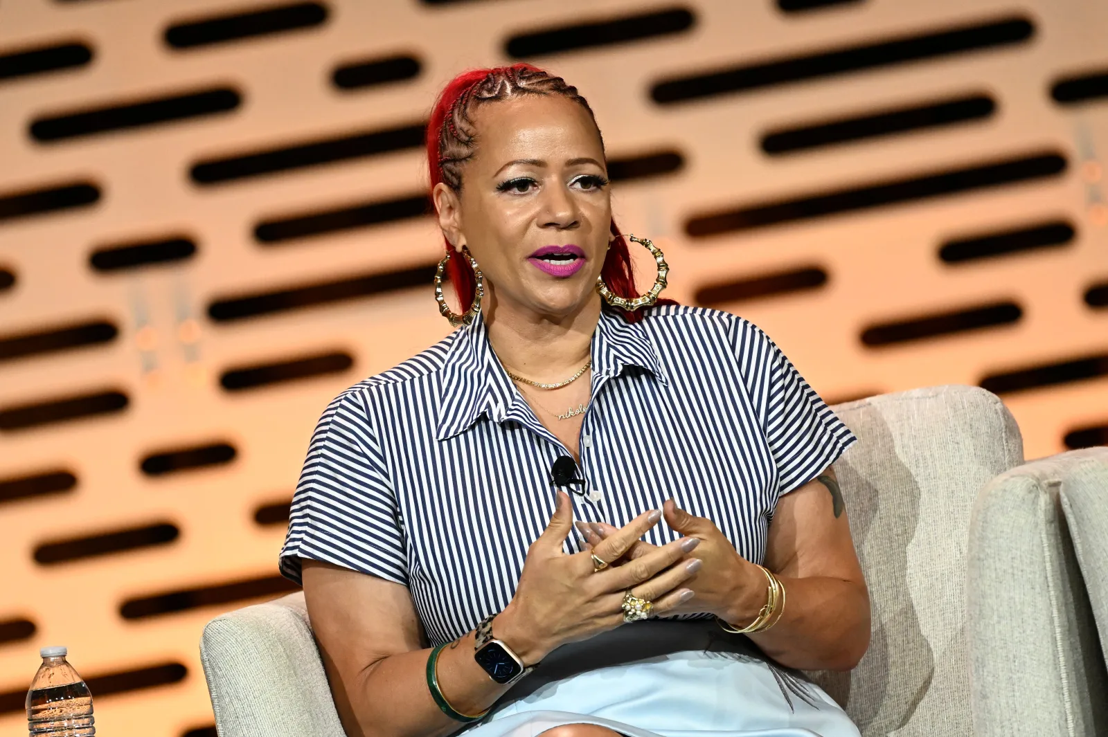 Nikole Hannah-Jones speaks onstage during "The New Power Structure: Black Politics in the Age of Resistance" panel during the 2026 National Association of Black Journalists Convention at the Atlanta Marriott Marquis on August 13 in Georgia. (Photo by Paras Griffin/Getty Images)