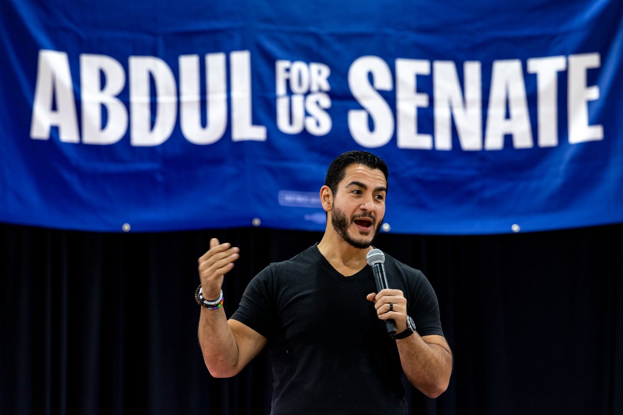Democratic candidate for US Senate Abdul El-Sayed responded after an audience member at the Republican midterm convention called for him to be shot