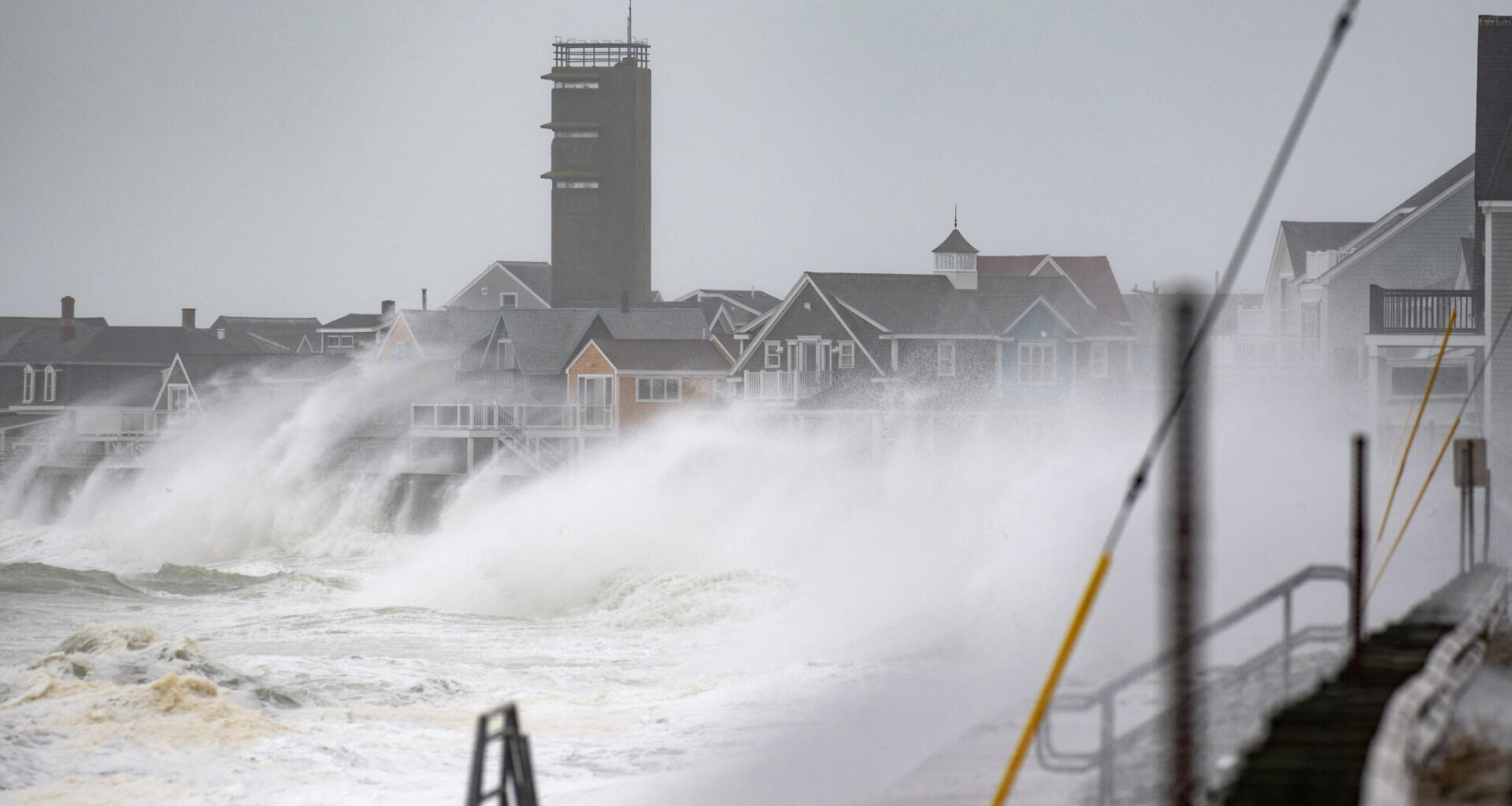 Waves crash into the seawall in Scituate on Saturday, Sep. 26, 2026. (Patrick Madden/WBUR)