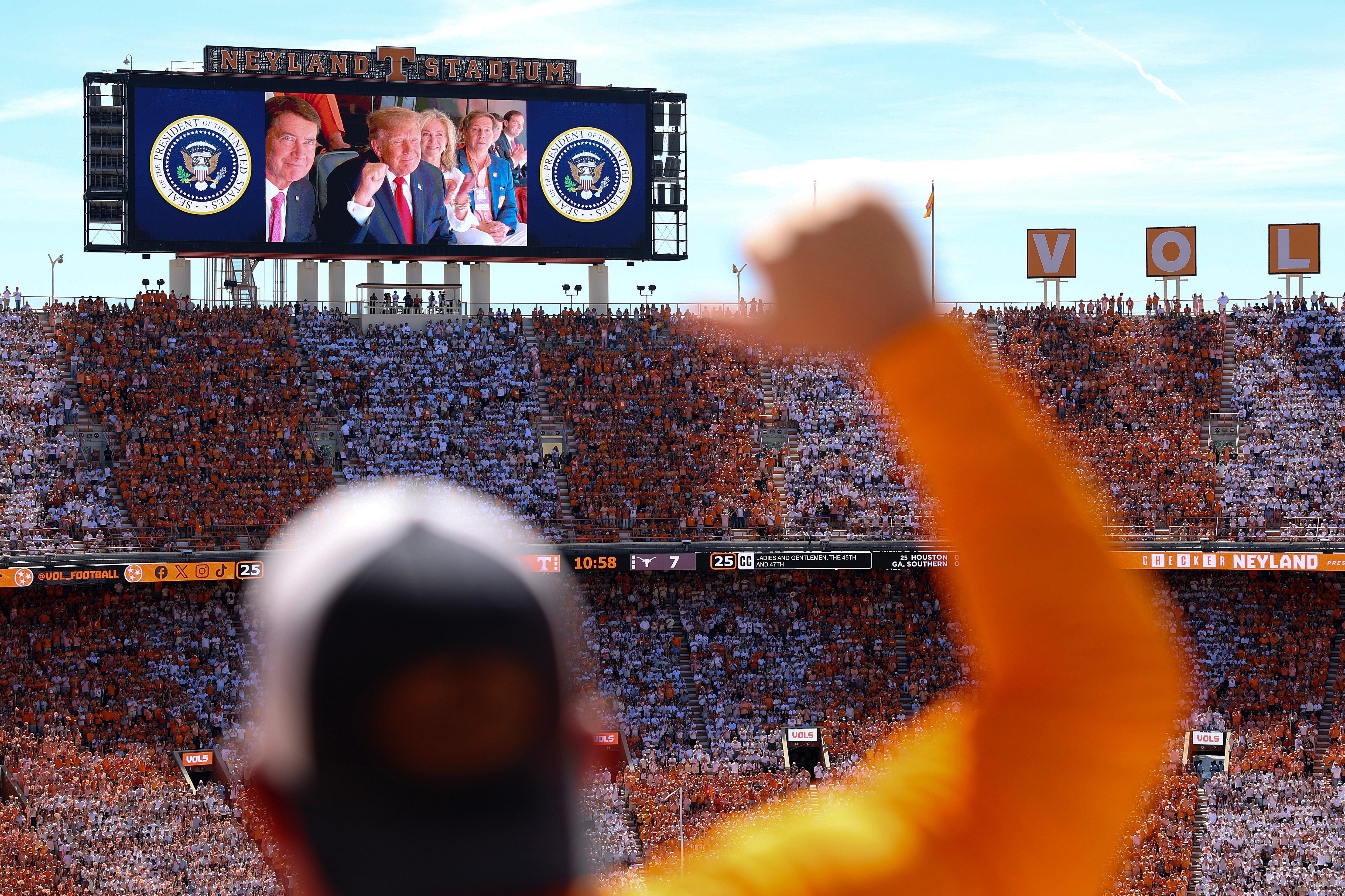 Trump is attending the Texas-Tennessee football game at Neyland Stadium on Saturday in Knoxville, Tennessee
