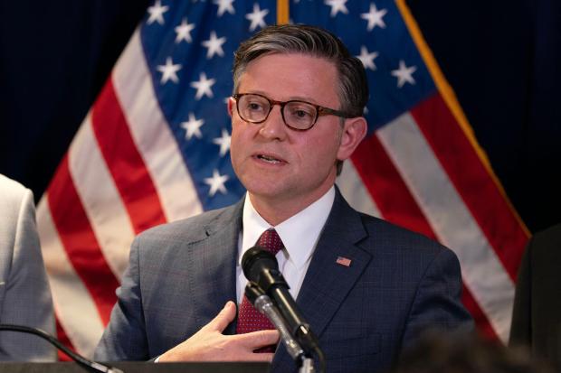 Speaker of the House Mike Johnson, R-La., speaks during a news conference.