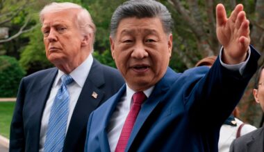 Chinese President Xi Jinping, right, gestures as he greets President Trump at Zhongnanhai Garden in Beijing, China, on May 15.