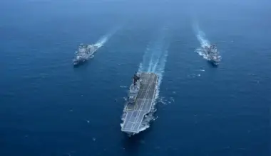 ITS Giuseppe Garibaldi/KRI Sriwijaya being escorted by KRI Brawijaya and KRI Prabu Siliwangi in Indonesian waters. TNI AL picture.