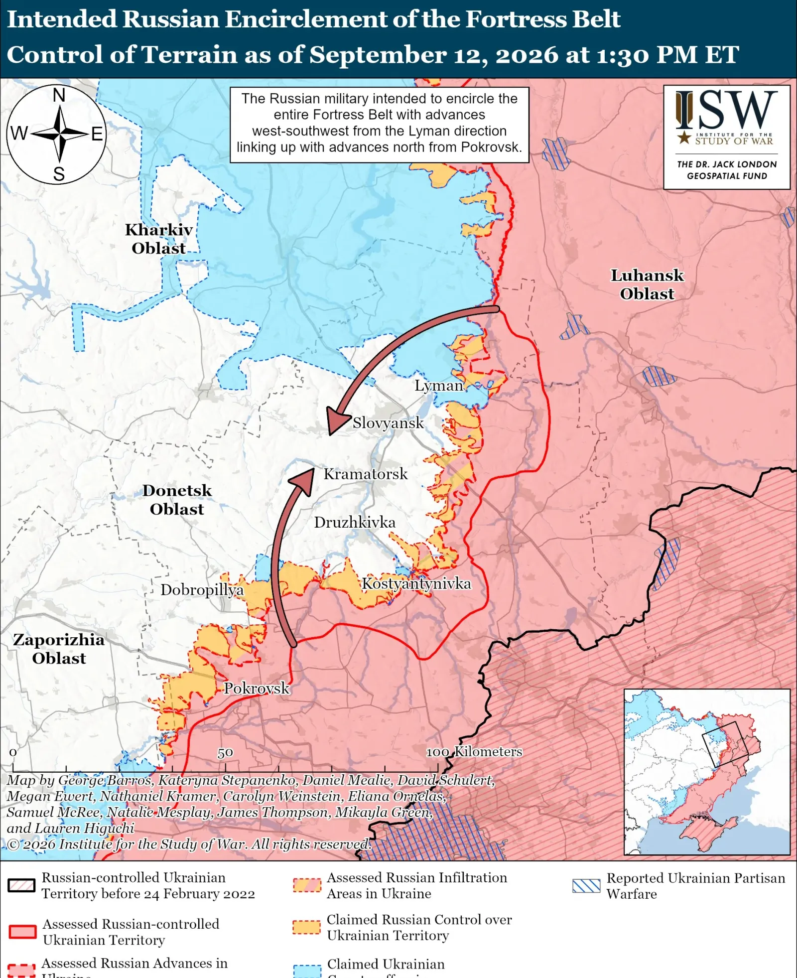 This map by the Institute for the Study of War (ISW) shows Russia's thwarted intentions to encircle Ukraine's fortress belt.