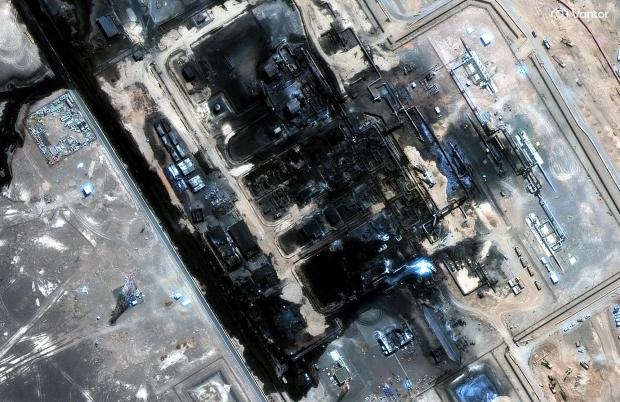 The aftermath of the recent drone attack on the East-West pipeline in Saudi Arabia.