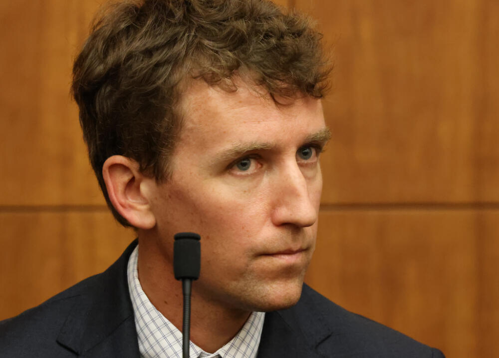 Patrick Clancy on the stand in his ex-wife's murder trial on July 29, 2026. (David L. Ryan/The Boston Globe via AP, Pool)