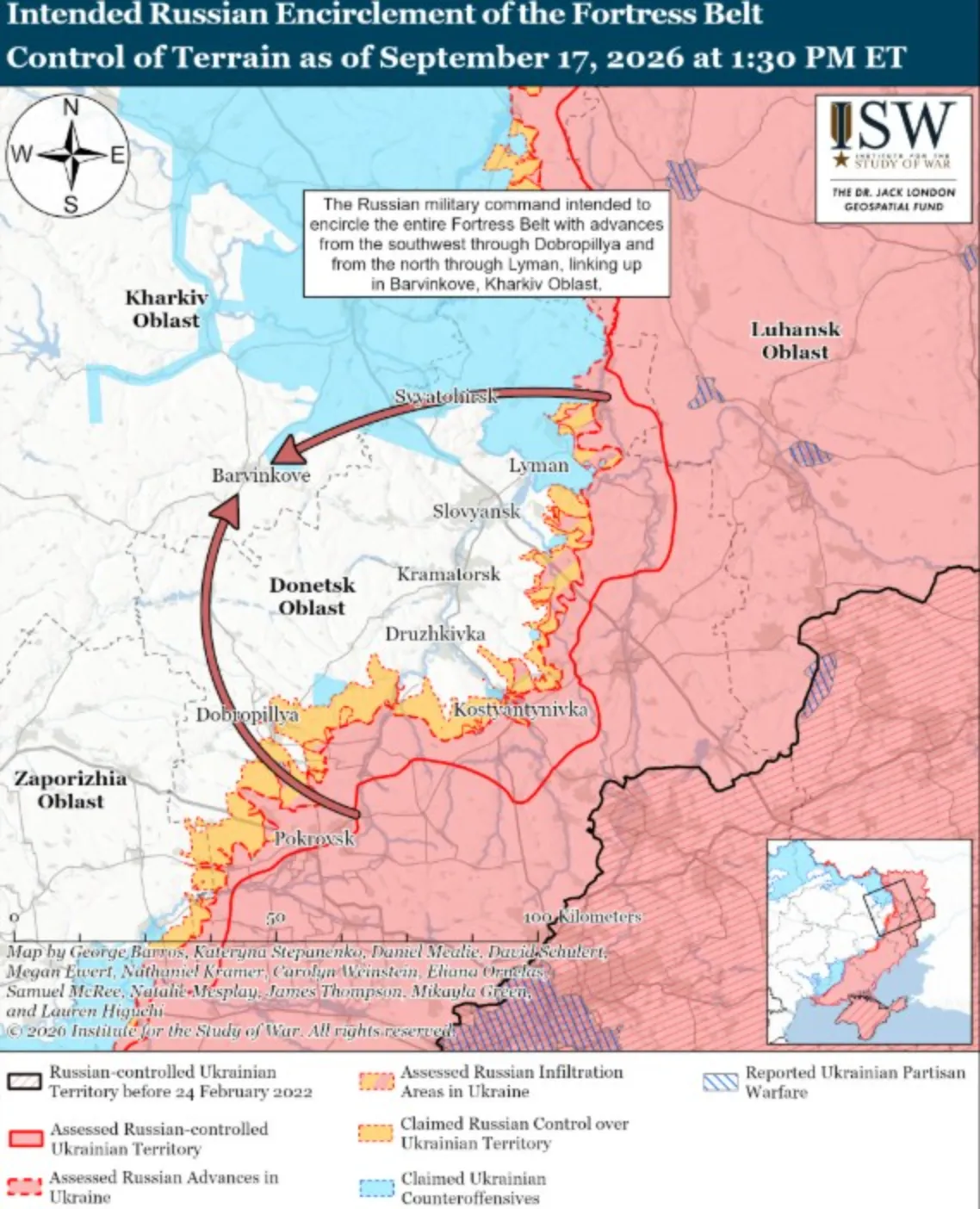 This map by the Institute for the Study of War from September 17 shows the impact of Ukraine's Operation Vivaldi in thwarting Russian forces in the Lyman salient of Donetsk Oblast.