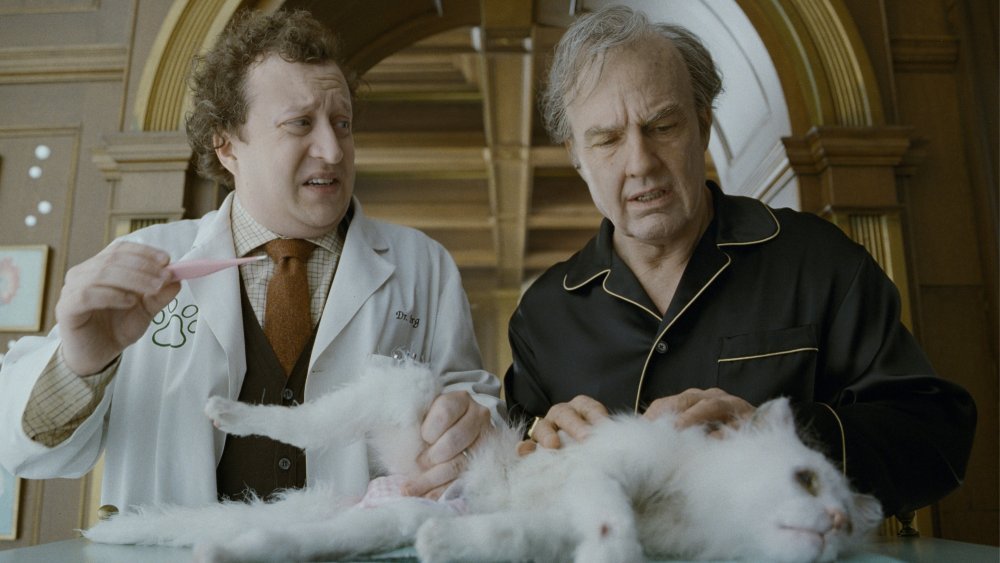 DIGGER, from left: Ross Hatt, Tom Cruise, with Maggie the cat, 2026. © Warner Bros. /Courtesy Everett Collection