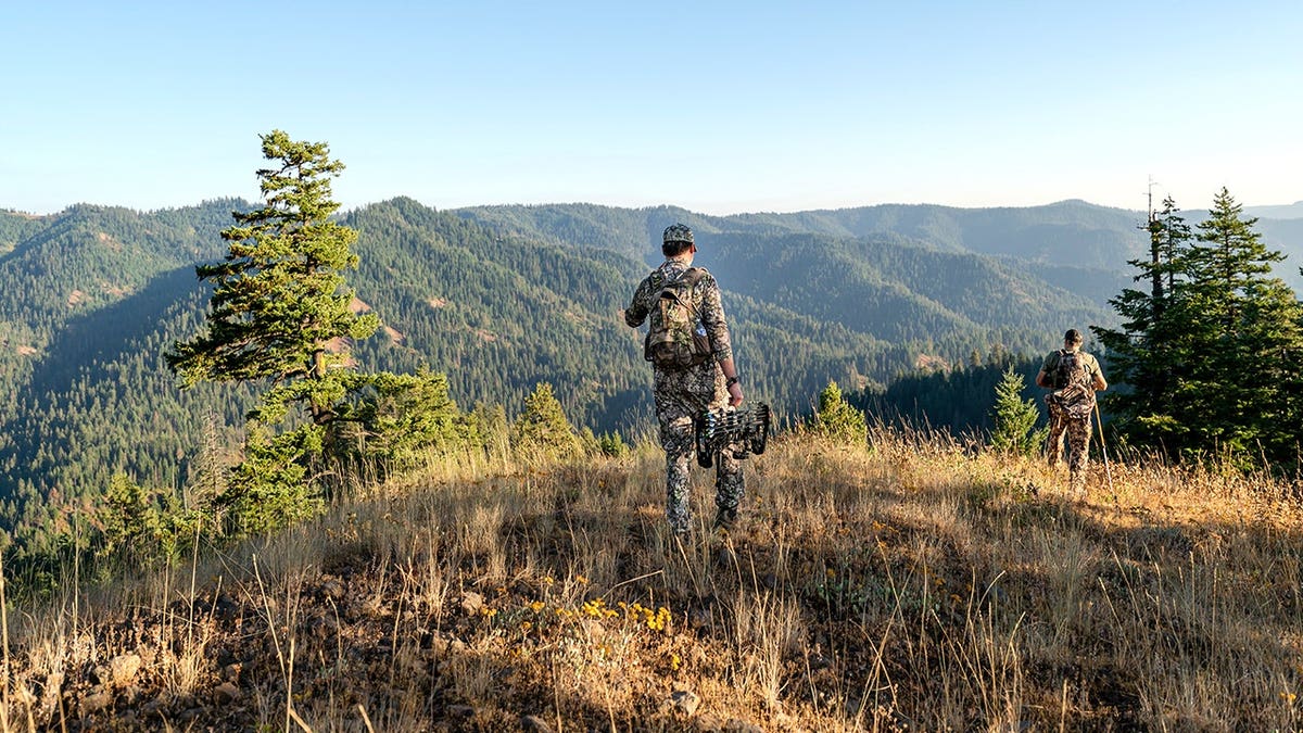Stock image of hunter standing in wilderness