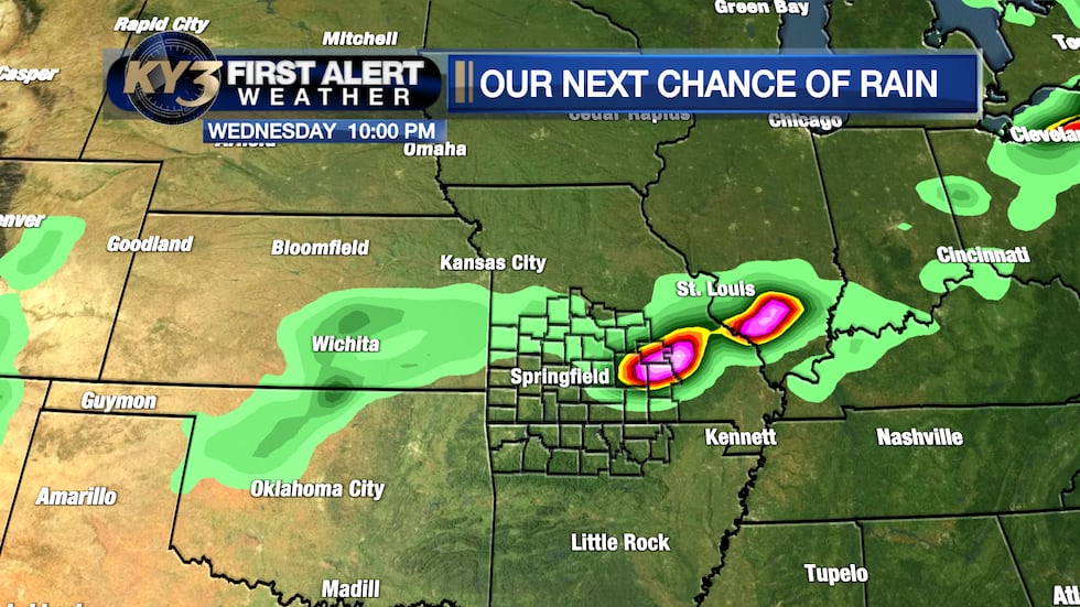 An incoming front will lead to scattered storms with heavy rain and perhaps high wind.