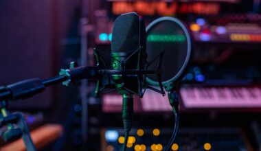 Microphone in a professional recording or radio studio