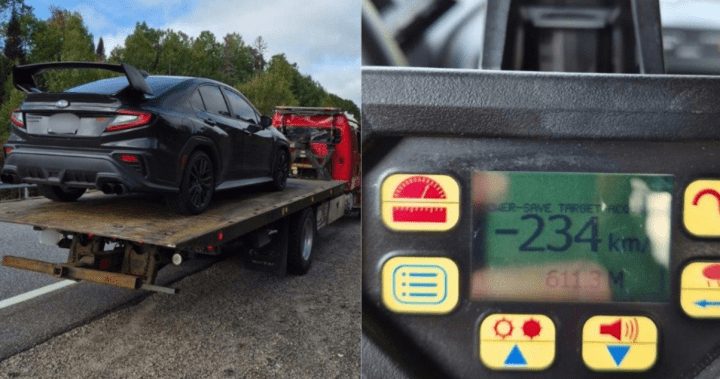 Driver travelling 234 km/h in northern Ontario charged with stunt driving - Global News