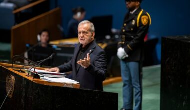President Masoud Pezeshkian of Iran addresses the 81st session of the United Nations General Assembly at the UN headquarters, on Sept. 23, 2026. Iran’s president delivered a defiant speech at the United Nations General Assembly on Wednesday, vowing his country would defend itself until “its last breath” and would not give up its civilian nuclear program. At the same time, he left the door open for negotiations with the United States.
