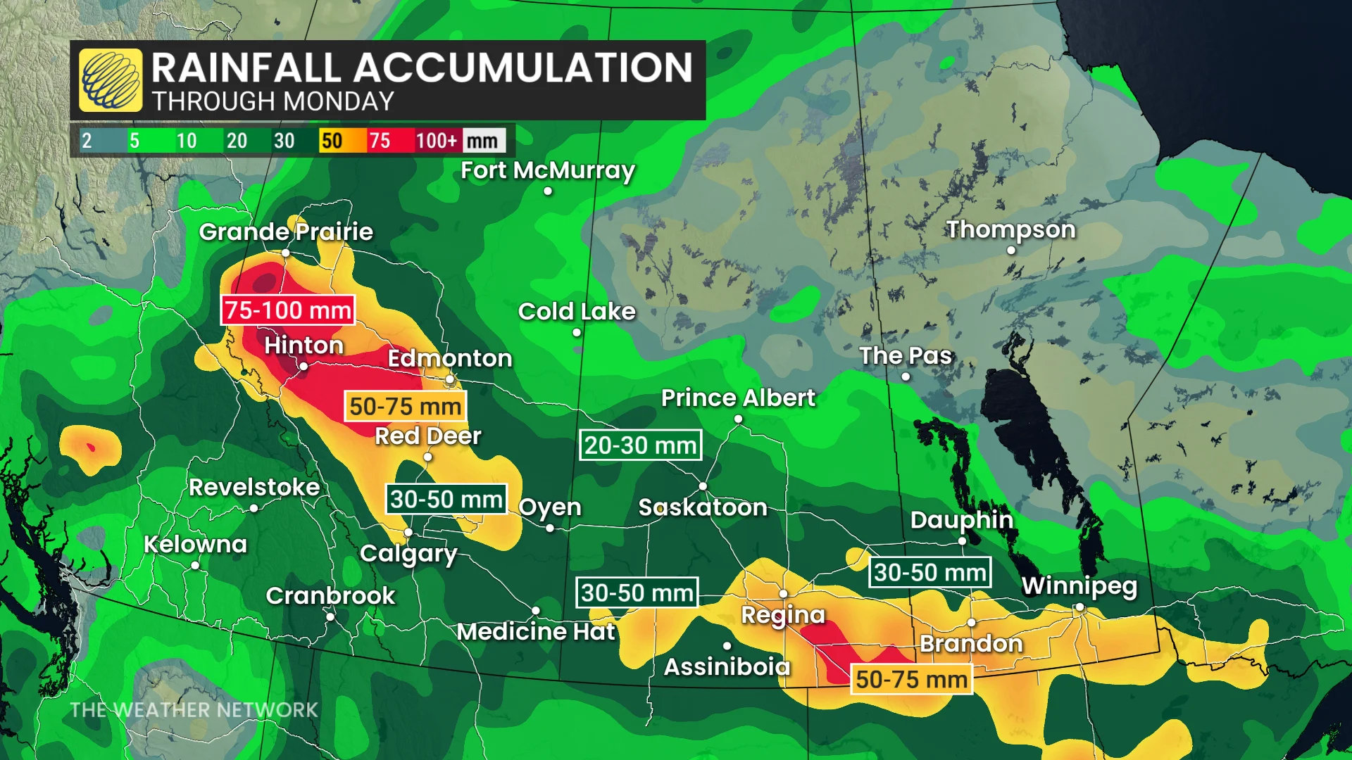 Prairies rainfall through Monday