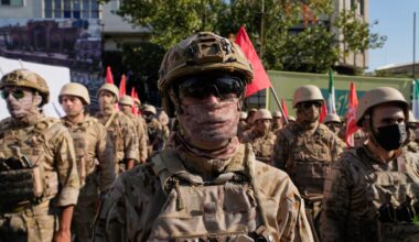 Armed personnel affiliated with Iran's Revolutionary Guard take part in the state-organized "Janfada," or "Sacrifice for Iran," military exercise in Tehran, Iran, on Sept. 18.