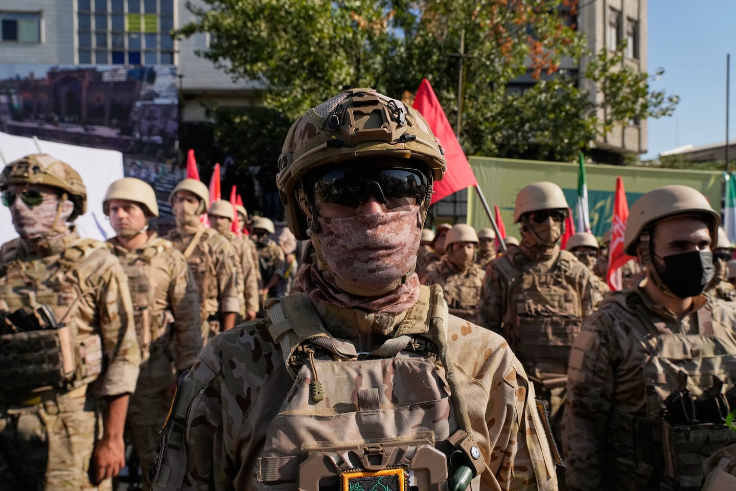 Armed personnel affiliated with Iran's Revolutionary Guard take part in the state-organized "Janfada," or "Sacrifice for Iran," military exercise in Tehran, Iran, on Sept. 18.