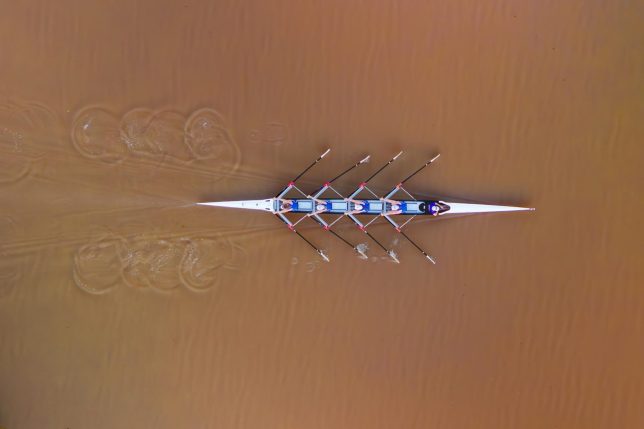In this photo provided by the Rockhampton Regional Council, rowers paddle on the Fitzroy River at Rockhampton, Australia, on July 24, 2025. (Rockhampton Regional Council via AP)