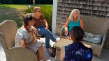 Sue O'Connell (bottom right) interviewing three members of the Lindsay Clancy jury on Tuesday, Sept. 8, 2026.