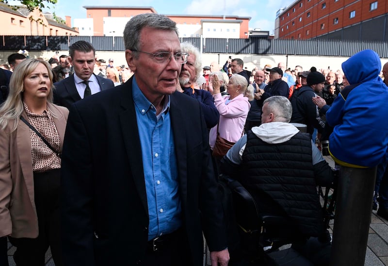 Breandán Mac Cionnaith and the Garvaghy Road Residents' Coalition arriving at Belfast High Court on Saturday. Photograph: Mark Marlow/PA Wire